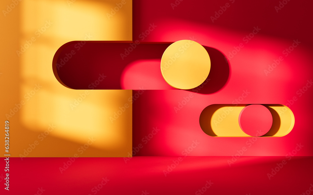 Poster empty room with geometry shapes, 3d rendering.