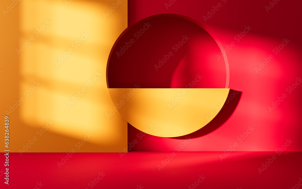 Poster empty room with geometry shapes, 3d rendering.