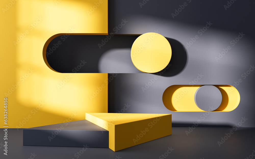 Poster empty room with geometry shapes, 3d rendering.