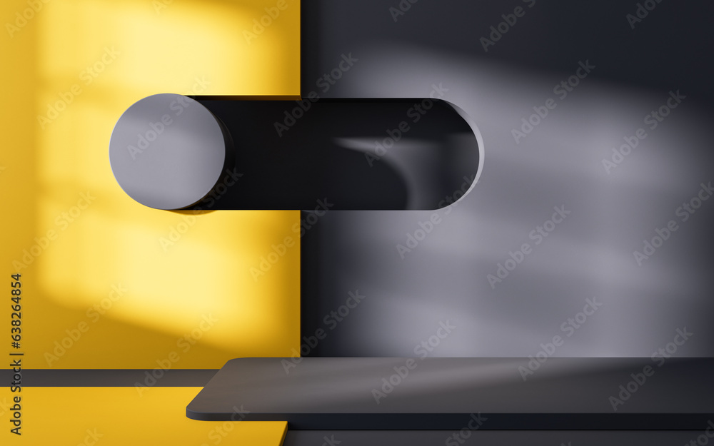 Poster empty room with geometry shapes, 3d rendering.