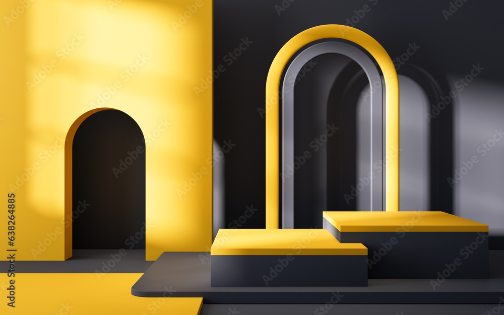 Poster empty room with geometry shapes, 3d rendering.