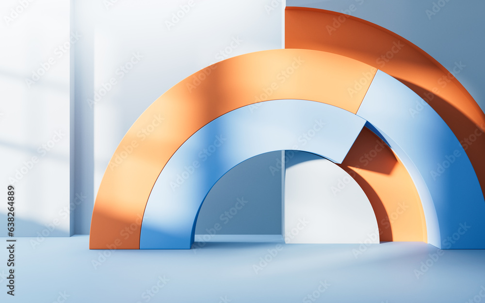 Poster empty room with geometry shapes, 3d rendering.