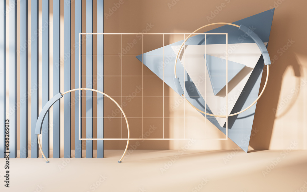 Poster empty room with geometry shapes, 3d rendering.