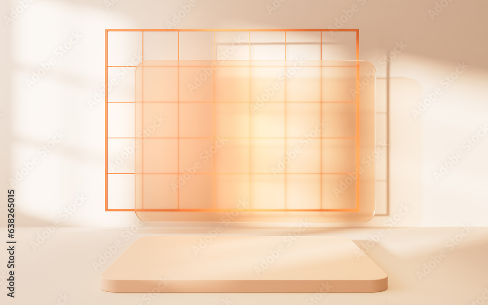 Poster empty room with geometry shapes, 3d rendering.