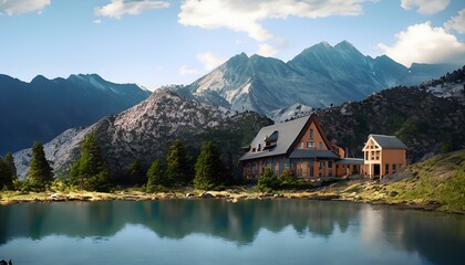 Fototapeta premium alpine lake in the mountains Water Ai generative