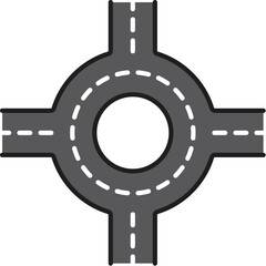 Highway road line icon. Round crossroad route. Asphalt path, speedway or highway linear vector sign. City driveway, transportation industry thin line symbol or pictogram with roundabout - obrazy, fototapety, plakaty