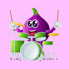 Cute fig character playing musical instrument