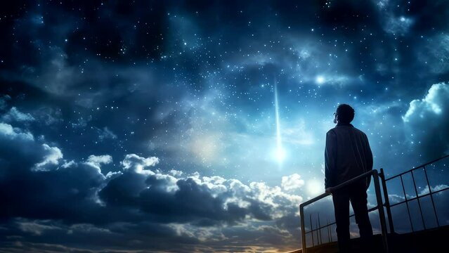 A man watch falling stars in the sky