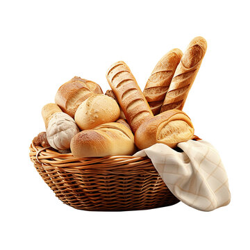 various kinds of bread in basket isolated. bread in basket PNG. bread in basket transparent. bread in basket isolated PNG image.