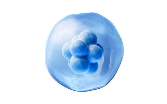 Blue isolated cell with biology concept, 3d rendering.