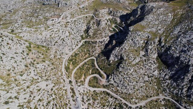Aerial View Of Colls dels Reis And Nus De Sa Corbata Roads In Escorca, Balearic Islands, Spain.