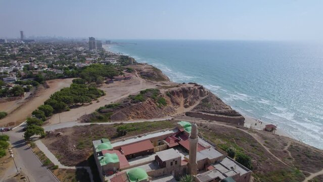 Sidna Ali Mosque situated around a tomb reputed to be that of a local saint, Ali b. Alim - above the shores of the city of Herzliya, Israel