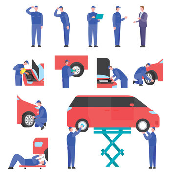 Illustration maintaining a car/車を整備しているイラスト