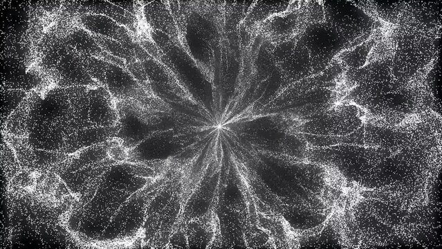 Halftone background live animation. Chaotic movement of neon quicksand . A pattern of circles and dots. Bright stars. A glowing tornado. Outer space, matter. Intro, computer screen saver. 4k