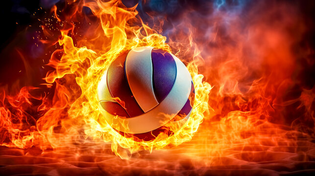 volleyball ball on fire on the court