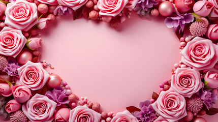 Fototapeta na wymiar Blank space of pink roses heart shaped