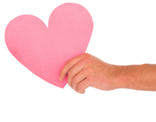 Digital png photo of hand holding pink heart on transparent background
