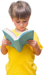Digital png photo of caucasian boy reading book on transparent background
