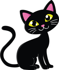 a sitting black cat cartoon 