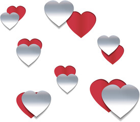 Digital png illustration of red and silver hearts on transparent background