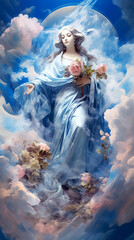 Blessed virgin mary against the blue sky. AI generated. - obrazy, fototapety, plakaty
