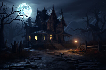 Fototapeta na wymiar Creepy vampire house at night 3d rendering
