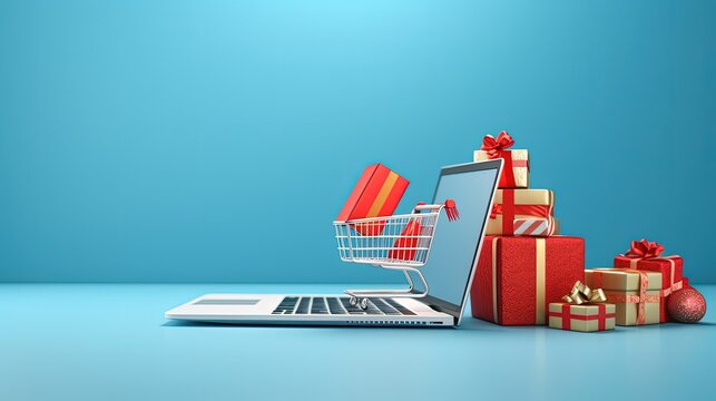 E-commerce and electronic payments concept. Christmas online shopping theme