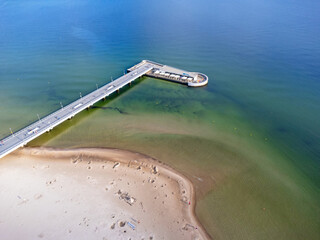 Aerial view landscape, view of the Baltic sea , Kolobrzeg pier and empty beach
