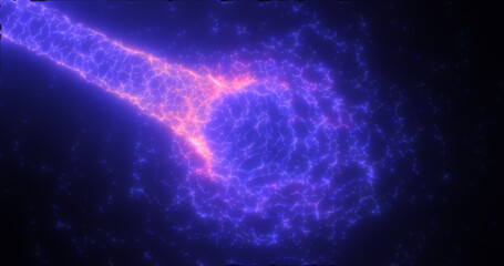 Obraz premium Abstract purple tunnel swirling from particles and dots of glowing bright futuristic hi-tech background