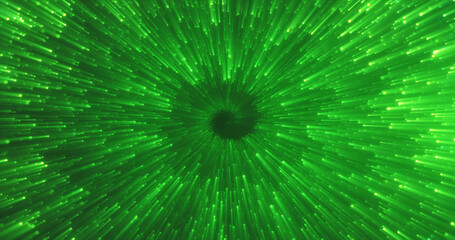 Abstract green energy magical glowing spiral swirl tunnel particle background with bokeh effect