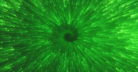 Deurstickers Abstract green energy magical glowing spiral swirl tunnel particle background with bokeh effect © Bolbik