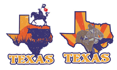 Texas Map with Cowboy and cow