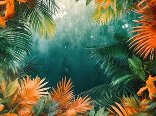 Fototapeta na wymiar Banner of summer backrgound with palm tree leaves