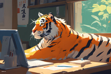 a tiger browsing the internet