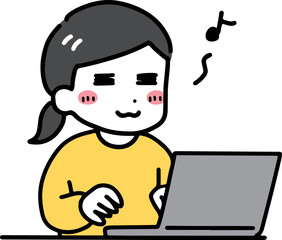 パソコンを使う嬉しそうな若い女性