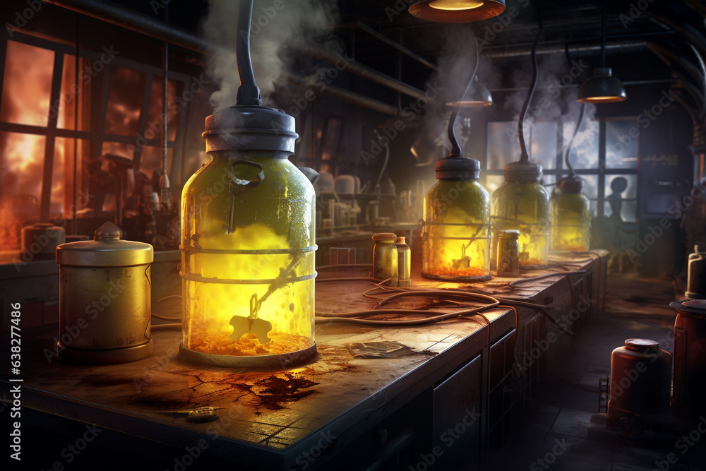 Wall mural potion bottle laboratory room 3d rendering