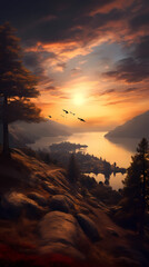 Majestic Sunrise. Morning Landscape