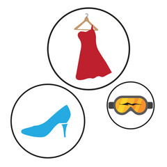 Icons of defective and damaged clothes and accessories