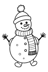 Happy snowman in Santa hat. Vector illustration