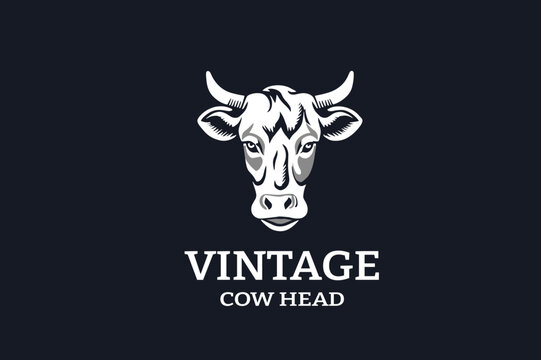 vintage cow head logo design 