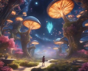 fantasy scene, back to school otherworldly, Step into an otherworldly realm where the flora glows with ethereal brilliance