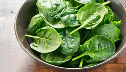 fresh green spinach in to the bowl