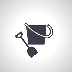 Sand bucket icon. sand bucket with shovel icon.