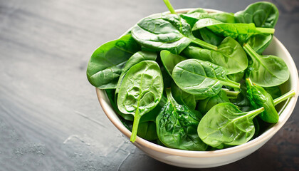 fresh green spinach in to the bowl