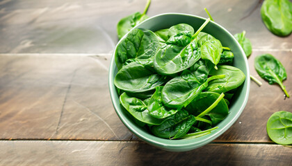 fresh green spinach in to the bowl