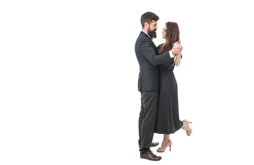 Romantic story. couple in love dancing. love date for man and woman. formal couple of tuxedo dance isolated on white. dance school for everyone. happy valentines day. celebrate special occasion