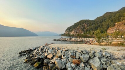 Beautiful sunset over Porteau Cove Provincial Park in British Columbia, Canada