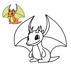 Dragon doodle. Dragon coloring page. Little dragon coloring book for children education. Vector illustration.