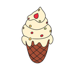 Ice cream colored outline isolated on white background. Ice cream hand drawn in doodle style for decoration. Vector illustration.