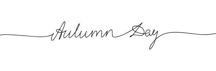 Autumn Day line art words. Autumn short phrase. One line continuous Autumn text. Vector illustration.